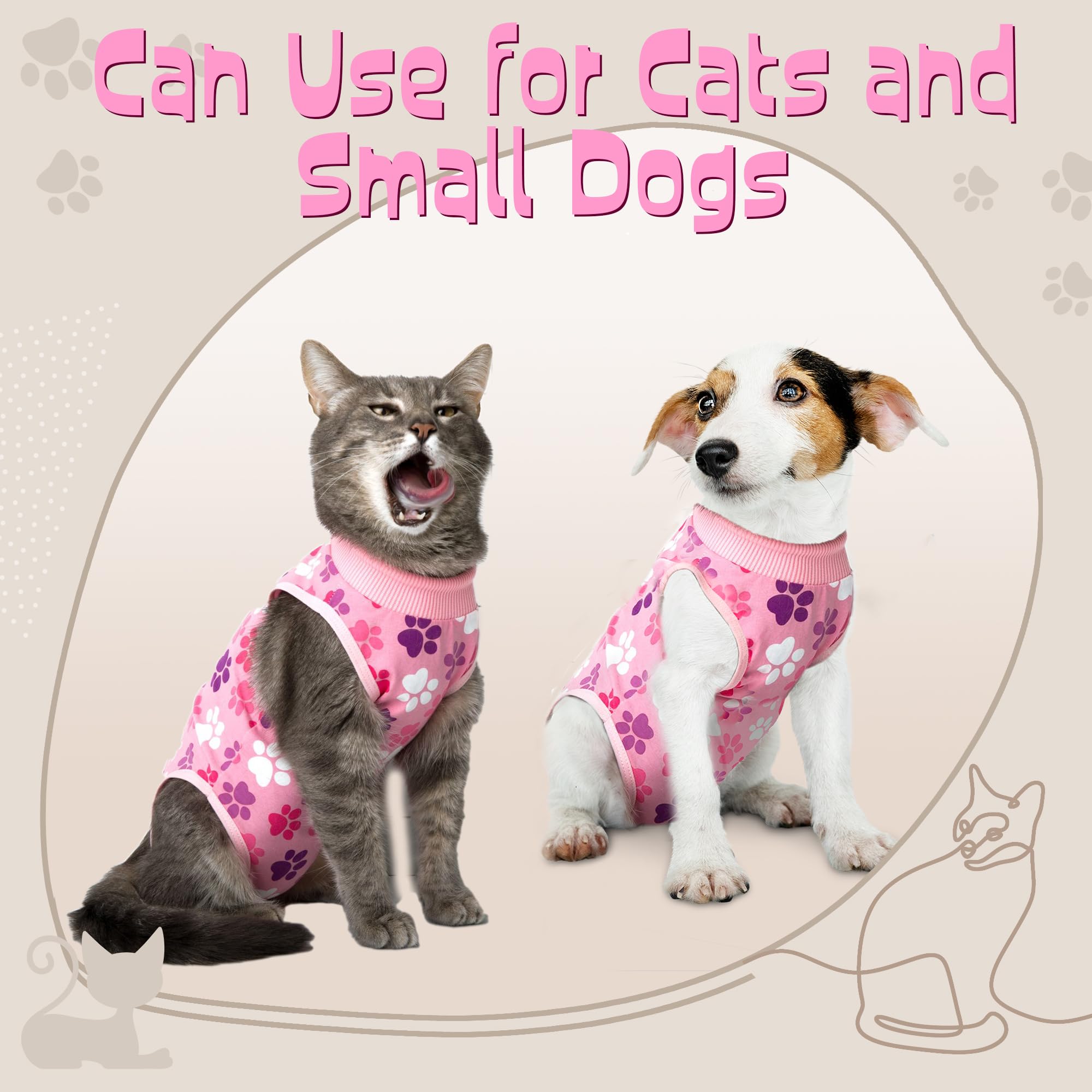 Cat Recovery Suit: Pink Cat Surgery Recovery Suit Female w/Paw Print Design - Elastic, Soft & Breathable Cat Recovery Suit for Spay - Washable Cat Surgery Suit for Post-Operative Healing Process.