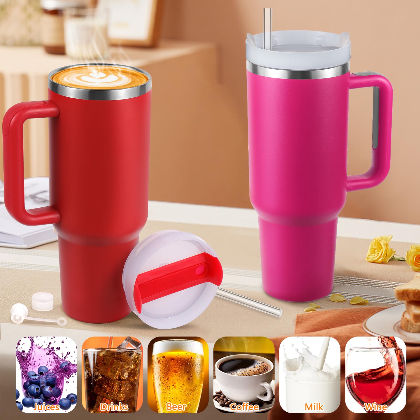 BELYQLY New Version 40oz Stainless Steel Vacuum Insulated Tumbler with Lid and Straw for Water, Smoothie and More, Iced Tea or Coffee (Christmas Red)