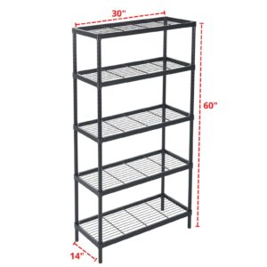 5 Tier Wire Shelving Unit Storage Rack, Metal Heavy Duty Utility Organizers, Organization Units for Products Plant Pantry, Garage, Laundry Racks Durable Shelf Stand,14"W x 30"L x 60"H, Black