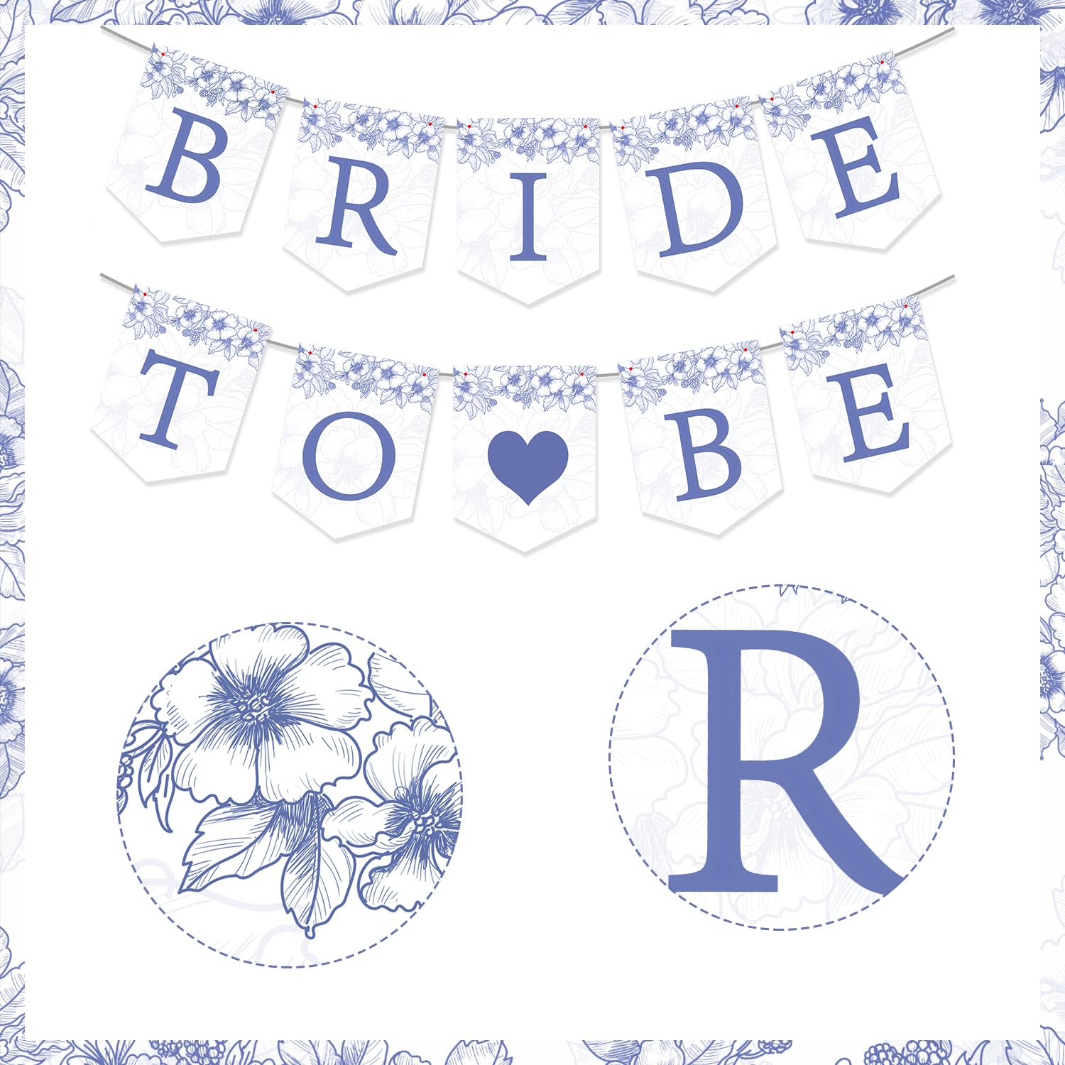 Bride To Be Banner, Blue Floral Bachelorette Bridal Party Banner for Bachelorette Bridal Party Decorations & Decor