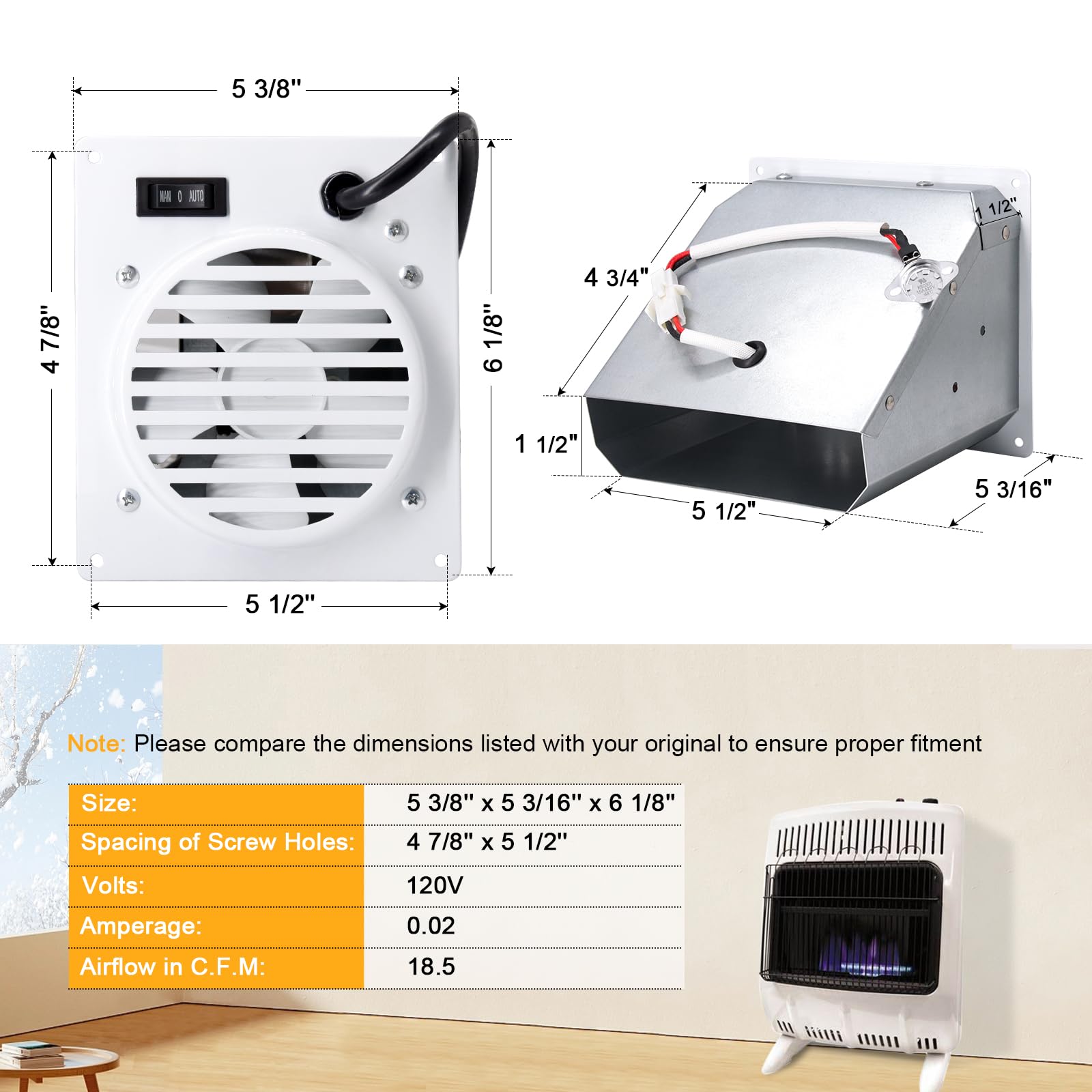 Criditpid F299201 Vent-Free Blower Fan Kit for Mr. Heater, 20,000-30,000 BTU Vent-Free Heaters (2016-present), Replacement Vent Free Wall Heater Fan Blower Accessory Kit for Mr. Heater.