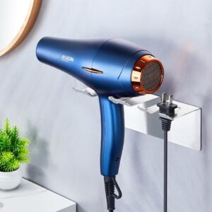 sus 304 stainless steel hair dryer holder wall mounted, self adhesive hair straightener holder, universal blow dryer holder with plug hooks for cabinet bathroom