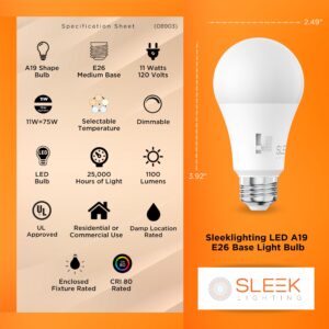 SLEEKLIGHTING A19 Light Bulbs 75 Watt Equivalent 11 Watt LED Bulb, 1100 Lumens, Dimmable, 5 CCT (2700K/3000K/3500K/4000K/5000K) Energy Star, E26 Base - (4 Pack)