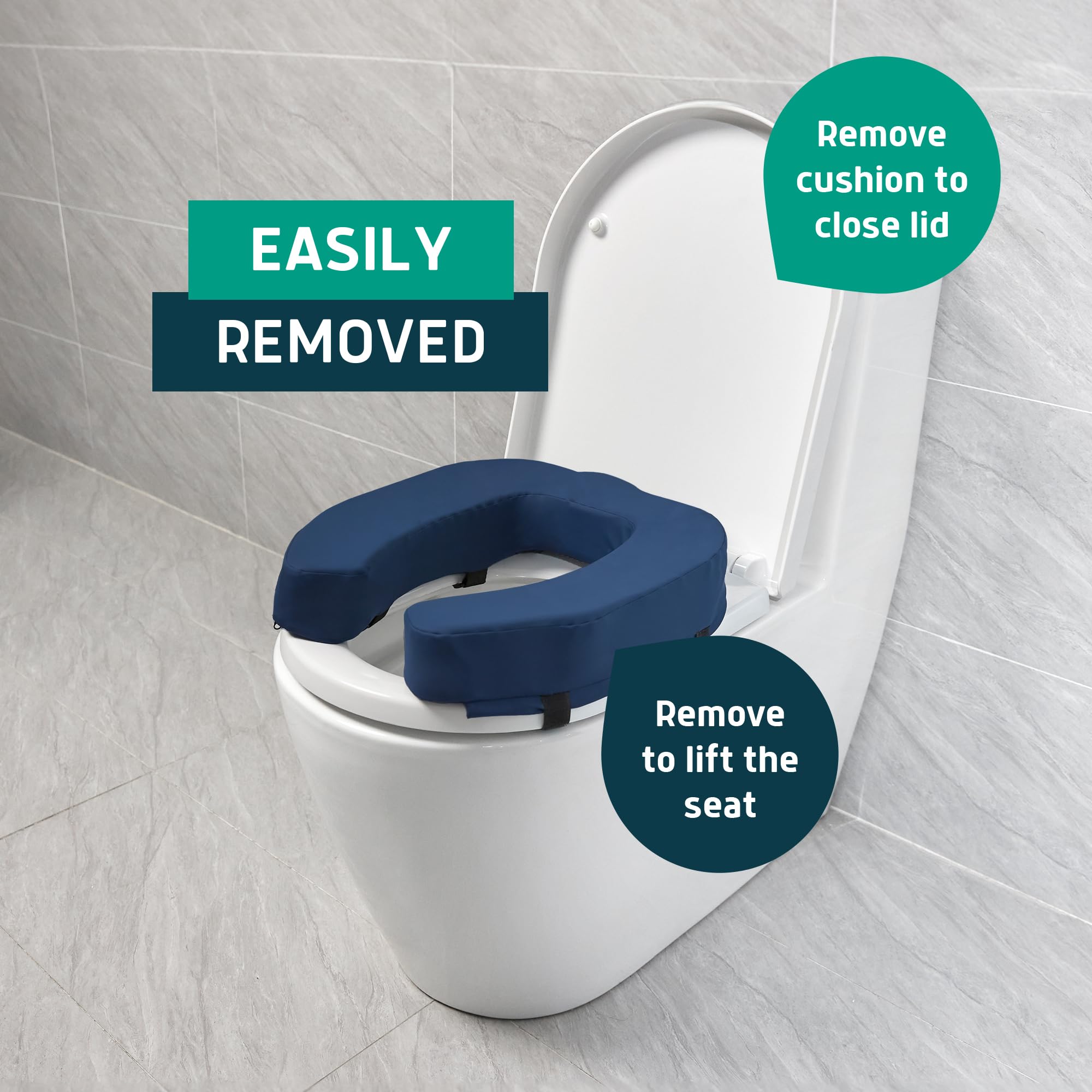 Lunderg Toilet Seat Riser for Seniors - Adds 3 inches - Universal Fit - FIRM Raised Toilet Seat Cushion with High-Density Foam for enhanced Comfort & Elevation. Post-Surgery Must Have (Blue)