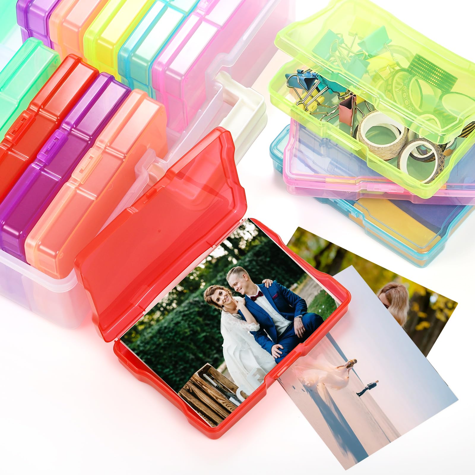 Goaste 4" x 6" Photo Cases and Clear Craft Keeper, 16 Inner Cases Plastic Storage Container Box, Extra Large Transparent Picture Organizer Boxes for Art Supplies, Stickers, Stamps, Seeds, Scrapbooking