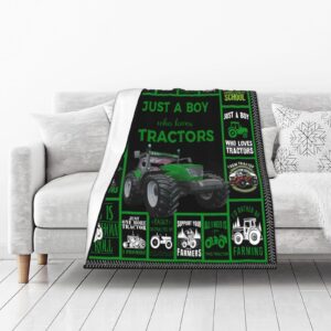 Tractor Blanket Soft Cozy Just a Boy Who Loves Tractors Throw Blanket Super Warm Fuzzy Fluffy Tractor Lightweight Fleece Flannel Gifts Blankets for Kids Adults 50"X40"