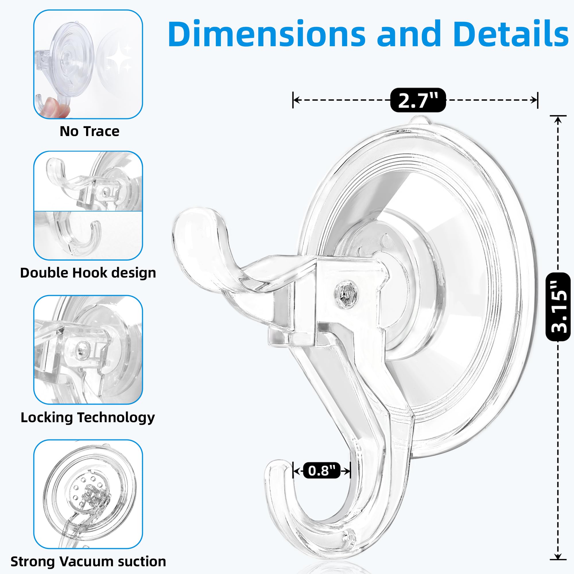 ANDGOO Suction Cup Hooks, 10 Pack Strong Vacuum Suction Cup for Shower Heavy-Duty Removable Wall Suction Cup Hangers for Bathroom, Kitchen Waterproof Suction Holder for Window Glass, Door