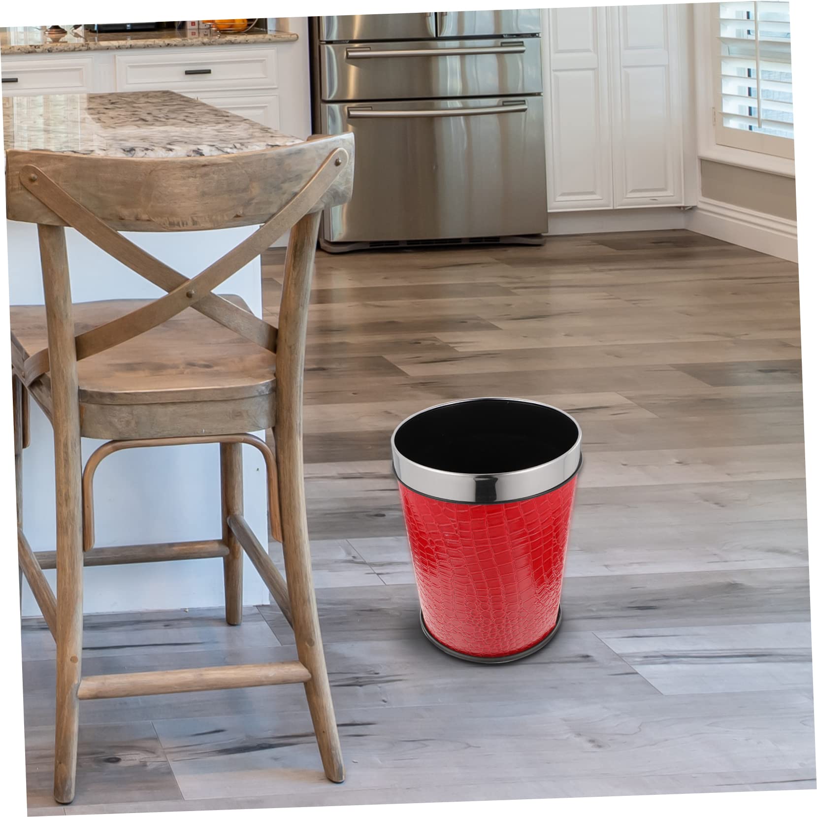 FONDOTIN Vintage Chinese Trash Can, 1.0L Capacity, Red Leather and Plastic Material, 1970s Style