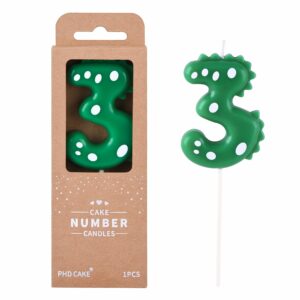 phd cake 2.76 inch green dinosaur 3 number birthday candles, dinosaur number candles, cake number candles, party celebration