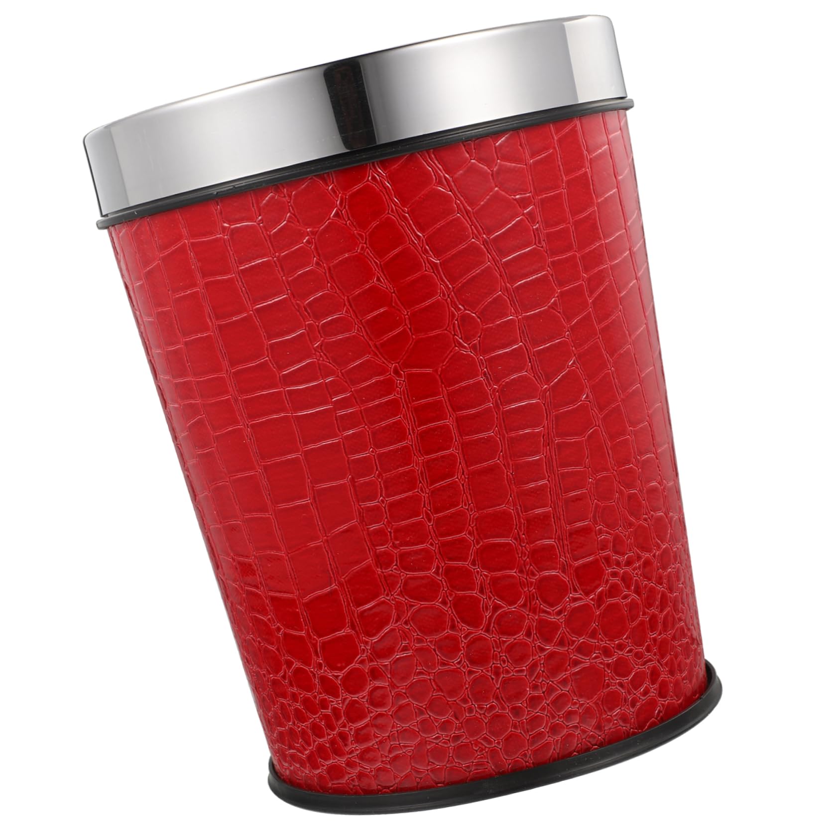 Hohopeti Red Plastic Trash Can with Leather, 1.0 Liters, for Office and Home