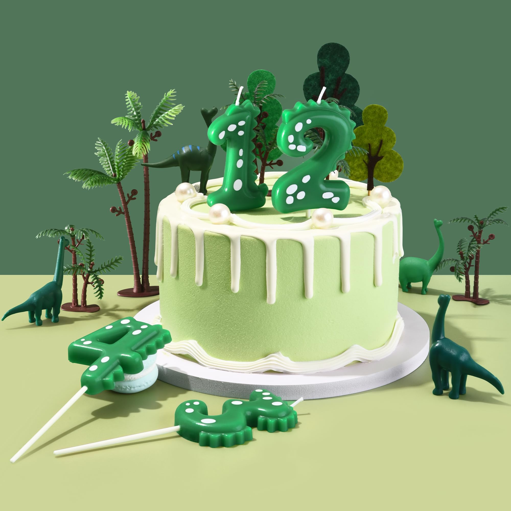 PHD CAKE 2.76 Inch Green Dinosaur 3 Number Birthday Candles, Dinosaur Number Candles, Cake Number Candles, Party Celebration