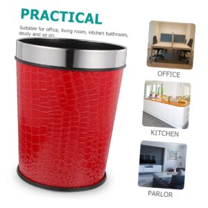 Hohopeti Red Plastic Trash Can with Leather, 1.0 Liters, for Office and Home