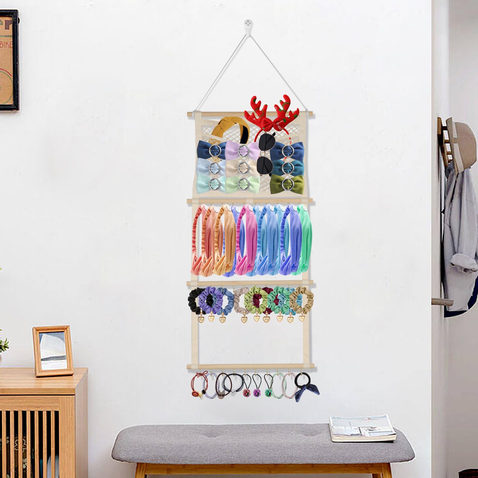 LIFING Hanging Jewelry Organizers,Necklace Holder With 30 Hooks,Jewelry Hanger Organize Wall Mounted for Earrings,Headband,Bow Holder,Over the Door Necklace Hanging Rack