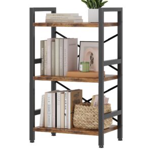 conami small bookshelf, 3 tier industrial bookcase, bookcase shelf storage organizer, short book shelf for bedroom, living room and home office, vintage