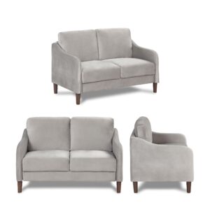 furniture of amarica diana mid century modern velvet loveseat with solid wood legs, compact upholstered 2-seater sofa, light gray