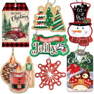 christmas name tags 60 count with untied string for gifts(15 assorted glitter, foil, printed designs for xmas holiday present wrapping)