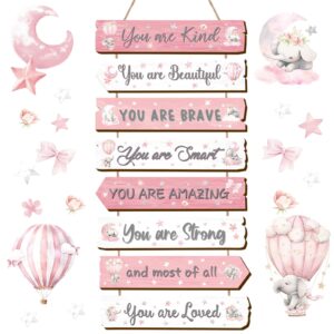 inspirational girl room decor aesthetic art wall hanging sign inspiring colorful rainbow wooden decoration for kids teens toddler boy baby bedroom nursery dorm decor, 6-12 years old (elephant)