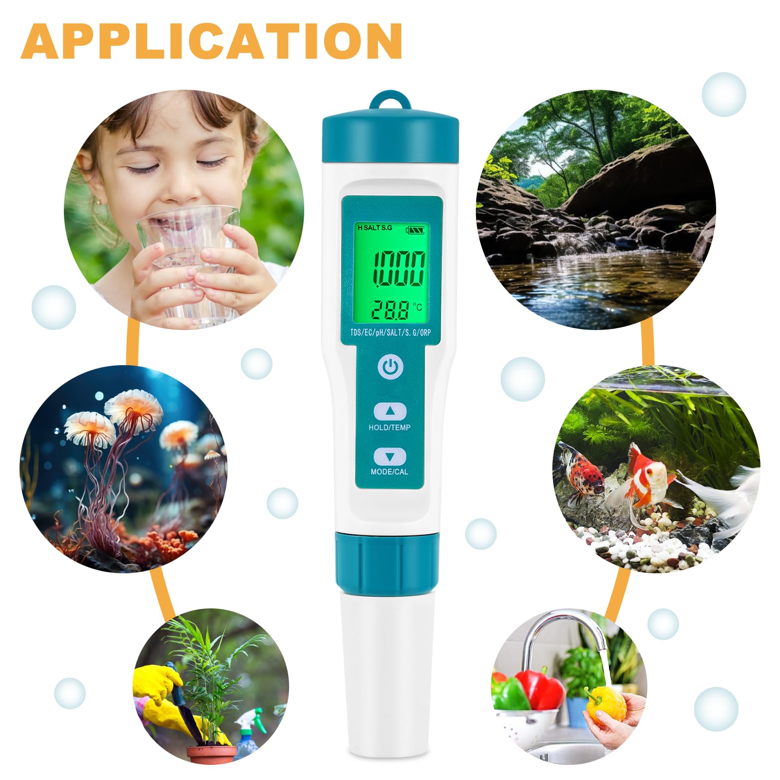 Consfly PH Meter TDS Meter 8 in 1 Water Quality Tester PH/TDS/EC/ORP/S G/Salinity/ H2/ Temp Meter, Used for Drinking Water, Pools, Hydroponics, Sea Water, Liquid Fertilizer