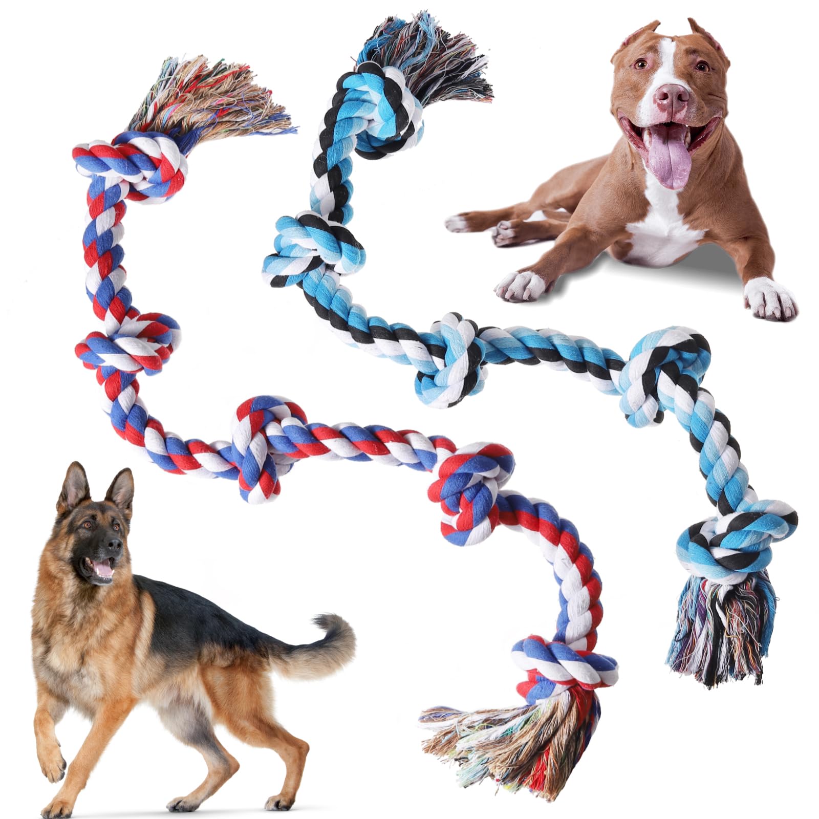 XIGOU Dog Rope Toys for Large Dogs Aggressive Chewers, Dog Chew Toys for Large Breed Indestructible, Heavy Duty Tough 3 Feet 5 Knots Dog Toy, Sturdy Rope toy for Dogs Tug of War Dog Toy Teeth Cleaning