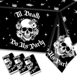 cmusko 3pcs til death do us party tablecloths-halloween bachelorette decorations black gothic skull disposable rectangular plastic table cover for bridal shower engagement party