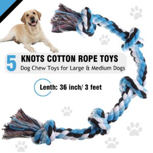 XIGOU Dog Rope Toys for Large Dogs Aggressive Chewers, Dog Chew Toys for Large Breed Indestructible, Heavy Duty Tough 3 Feet 5 Knots Dog Toy, Sturdy Rope toy for Dogs Tug of War Dog Toy Teeth Cleaning