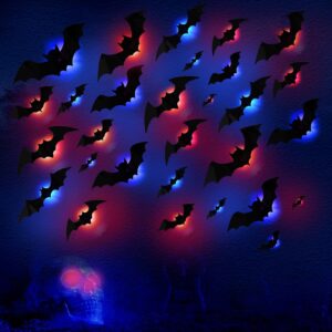 92 pcs led halloween bats light wall decor large 3d bats sticker light for halloween decorations 5 sizes removable pvc bat stickers for halloween home decor indoor party decorations