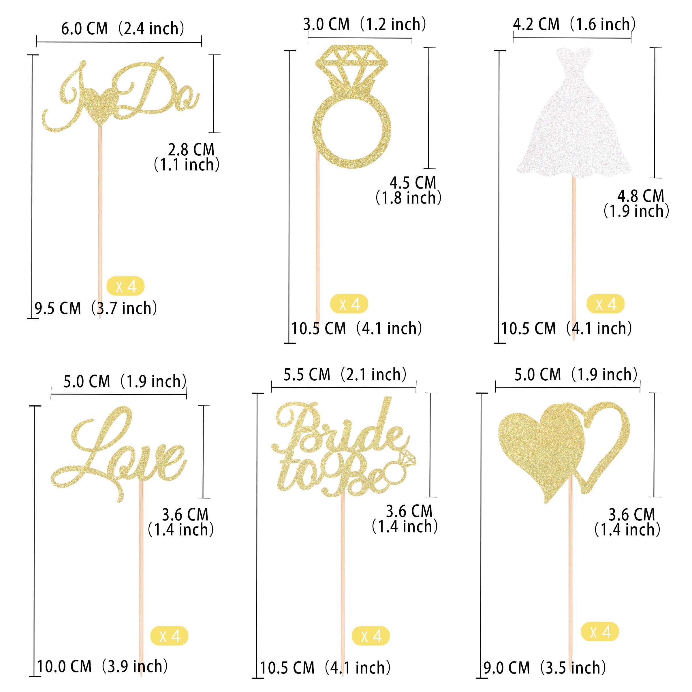 Gexolenu 24 Pcs Bride To Be Cupcake Toppers Gold Glitter Double-Sided I Do Love Heart Diamond Ring Cupcake Picks Decorations For Bridal Shower Wedding Engagement Party Supplies