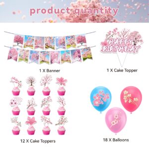 Cherry Blossom Party Decorations Cherry Blossom Birthday Party Supplies Japanese Decorations Includes Birthday Banner Cake Topper Cupcake Toppers Balloons for Wedding Bridal Baby Shower Decorations