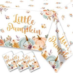 3pcs little pumpkin tablecloths-floral pumpkin theme rectangular plastic table covers fall baby shower birthday party supplies for boys girls