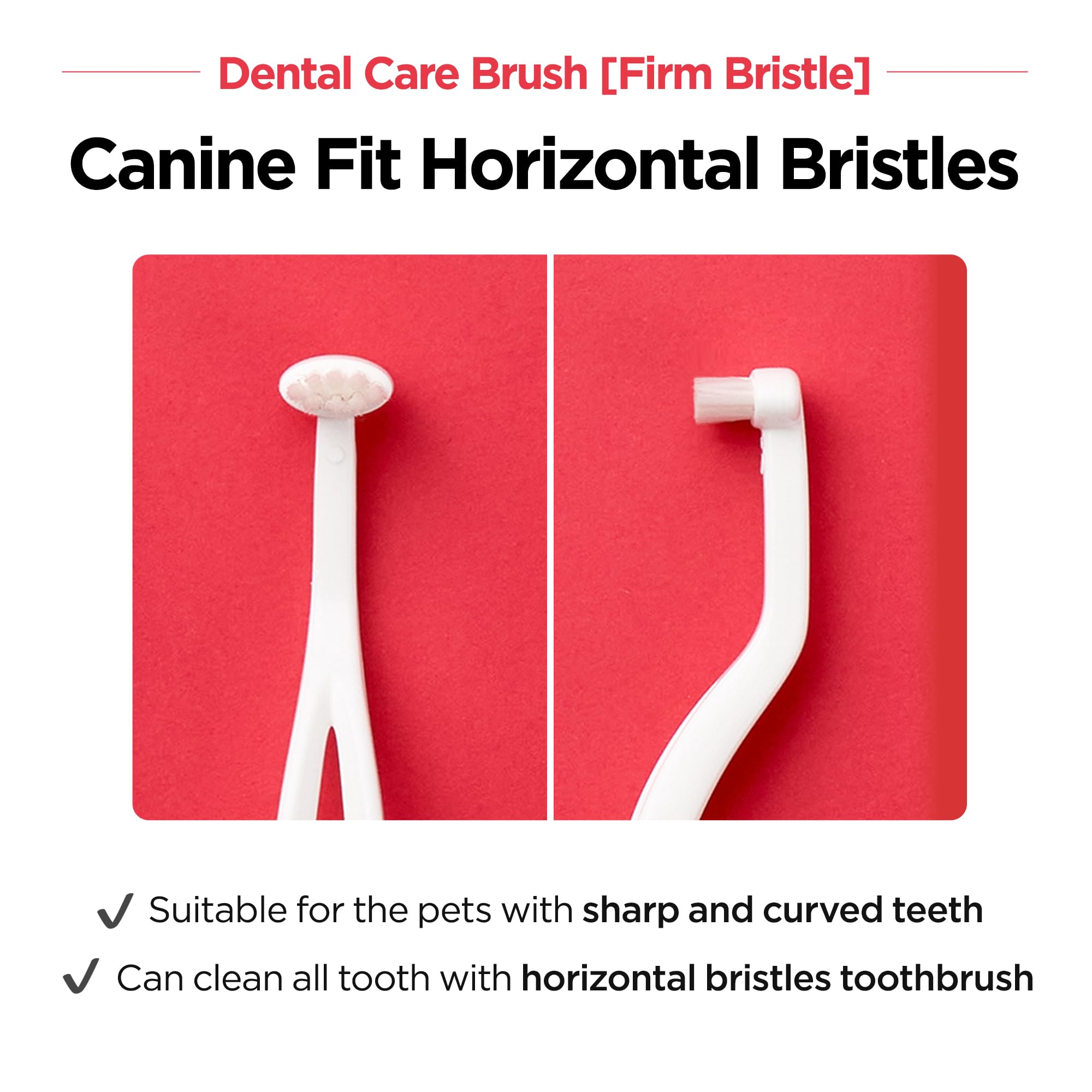 JAYU PET Dental Care Brush (Firm Bristles) 1ea - Resilient Toothbrush for Dog Tartar & Plaque Removal, Horizontal Head and S-Curved Body