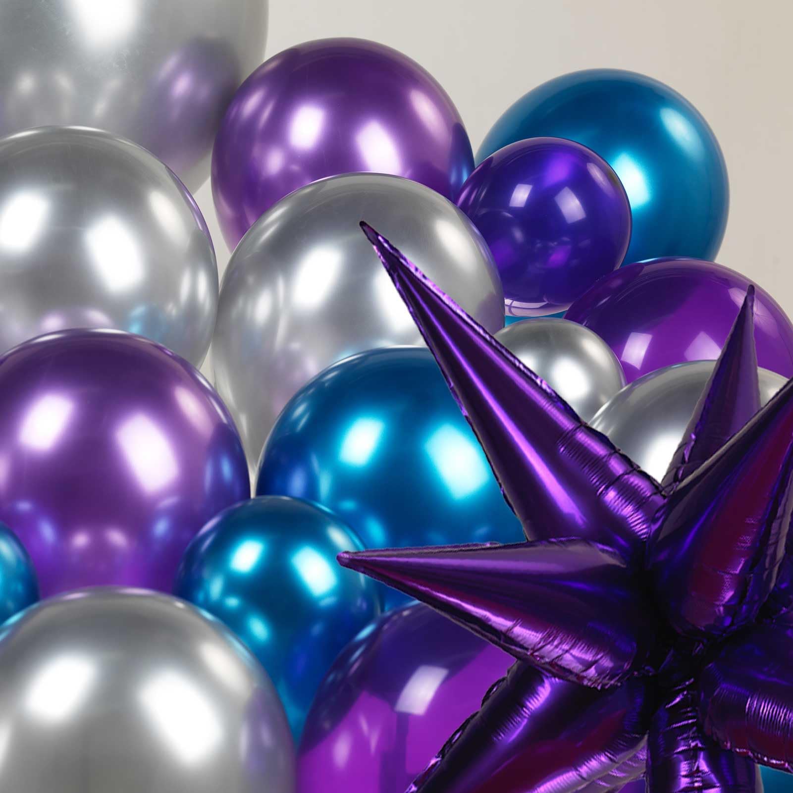 Chrome Purple and blue Disco Balloon garland Arch Kit 160pcs Metallic disco party decorations with Starburst disco ball balloons for Galaxy birthday 2024 graduation prom decorations