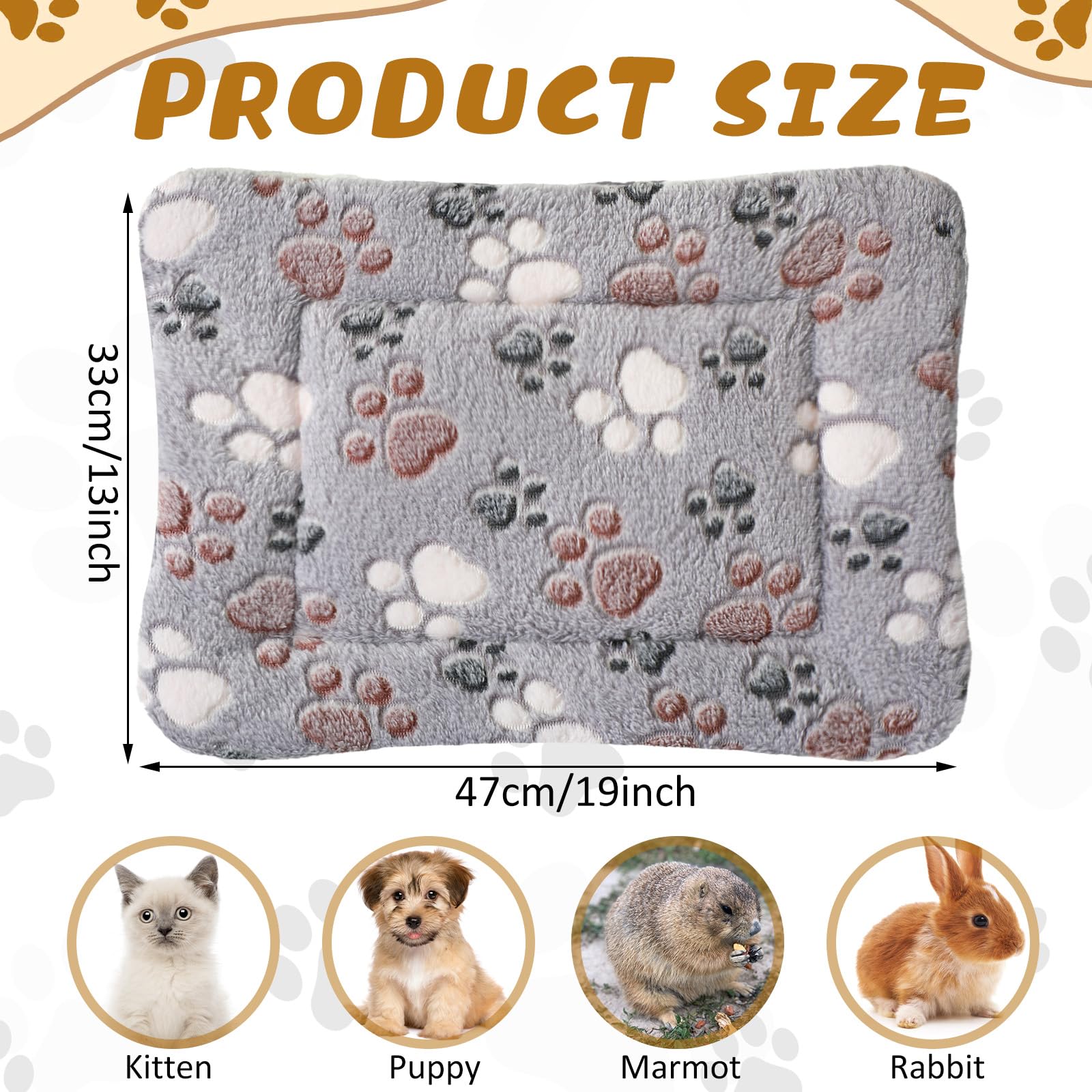 4 Pack Ultra Soft Dog Cat Bed Mat with Cute Prints Reversible Fleece Dog Crate Kennel Pad Cozy Washable Thickened Hamster Guinea Pig Bed Pet Bed Mat for Small Animals (Light Gray,13 x 19 Inches)