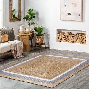 CASAVANI Heavy Material Hand Braided Jute Rug 8 Square Area Rug Kilim Rug Natural Jute Rug Beige Multi Hand Woven Rug Flatweave Rug Indoor Outdoor Rugs for Dining Room Custom Mat Hall Room