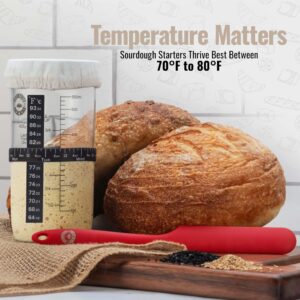 Sourdough Starter Jar Kit - 24 Oz Sourdough Starter Glass Jar with Date Marked Feeding Band, Thermometer, Silicone Scraper, Cloth Cover, and Metal Lid