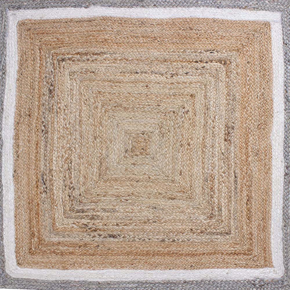 CASAVANI Heavy Material Hand Braided Jute Rug 8 Square Area Rug Kilim Rug Natural Jute Rug Beige Multi Hand Woven Rug Flatweave Rug Indoor Outdoor Rugs for Dining Room Custom Mat Hall Room