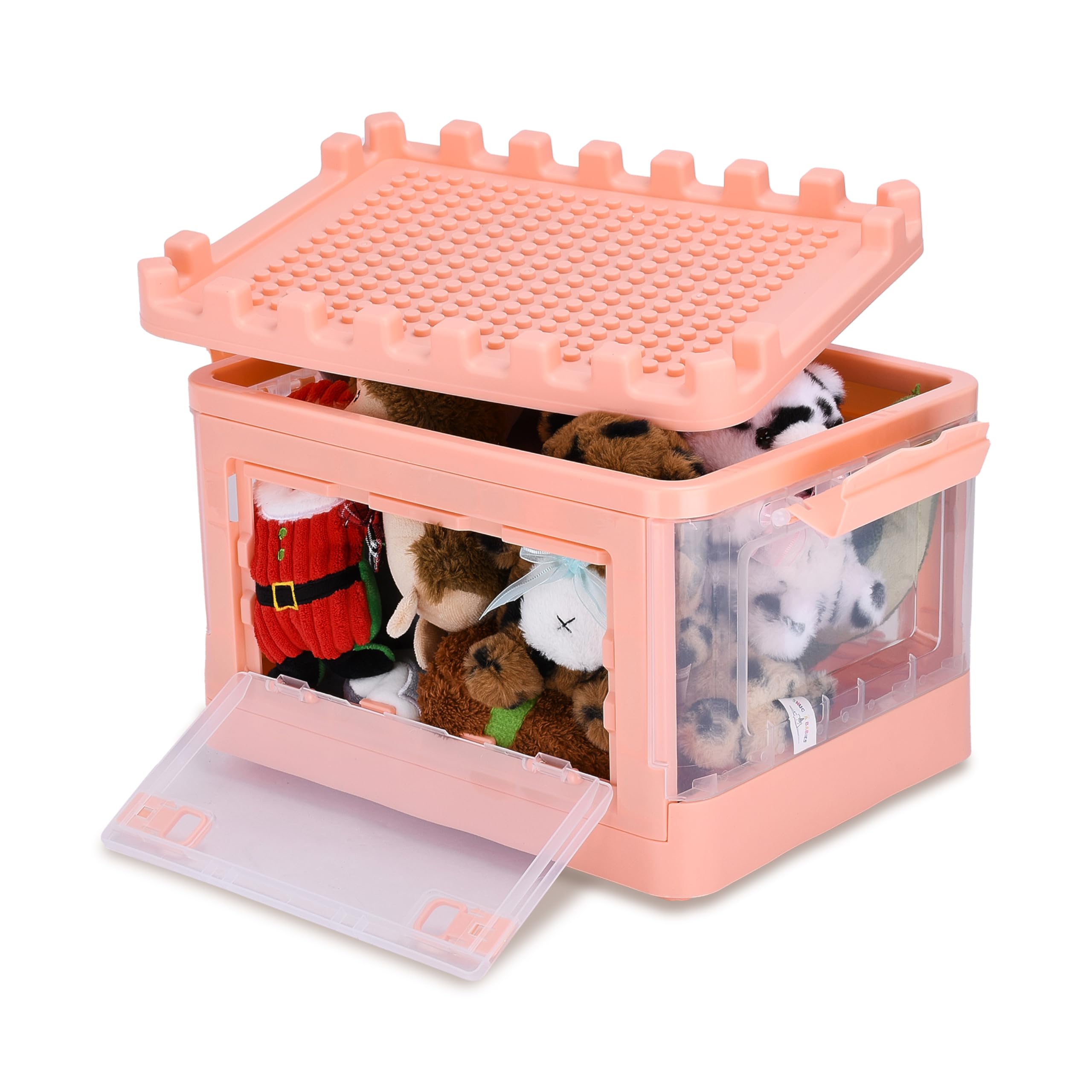 CHILDLIKE BEHAVIOR Foldable Bins with Lids - Pink Plastic Toy Bin - Heavy-Duty, Odorless, Built-in Lock Buckles, Two Opening Ways, Stackable, Moveable - 22.4 x 15 x 31.5 inches