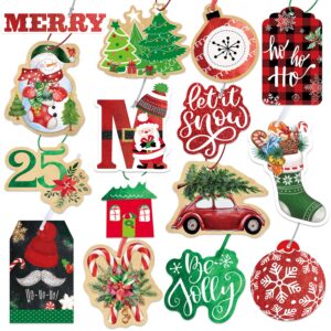 gift tags for christmas presents 60 count with untied string (15 assorted glitter, foil, printed designs for xmas holiday present wrapping)