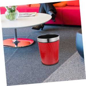 Hohopeti Red Plastic Trash Can with Leather, 1.0 Liters, for Office and Home