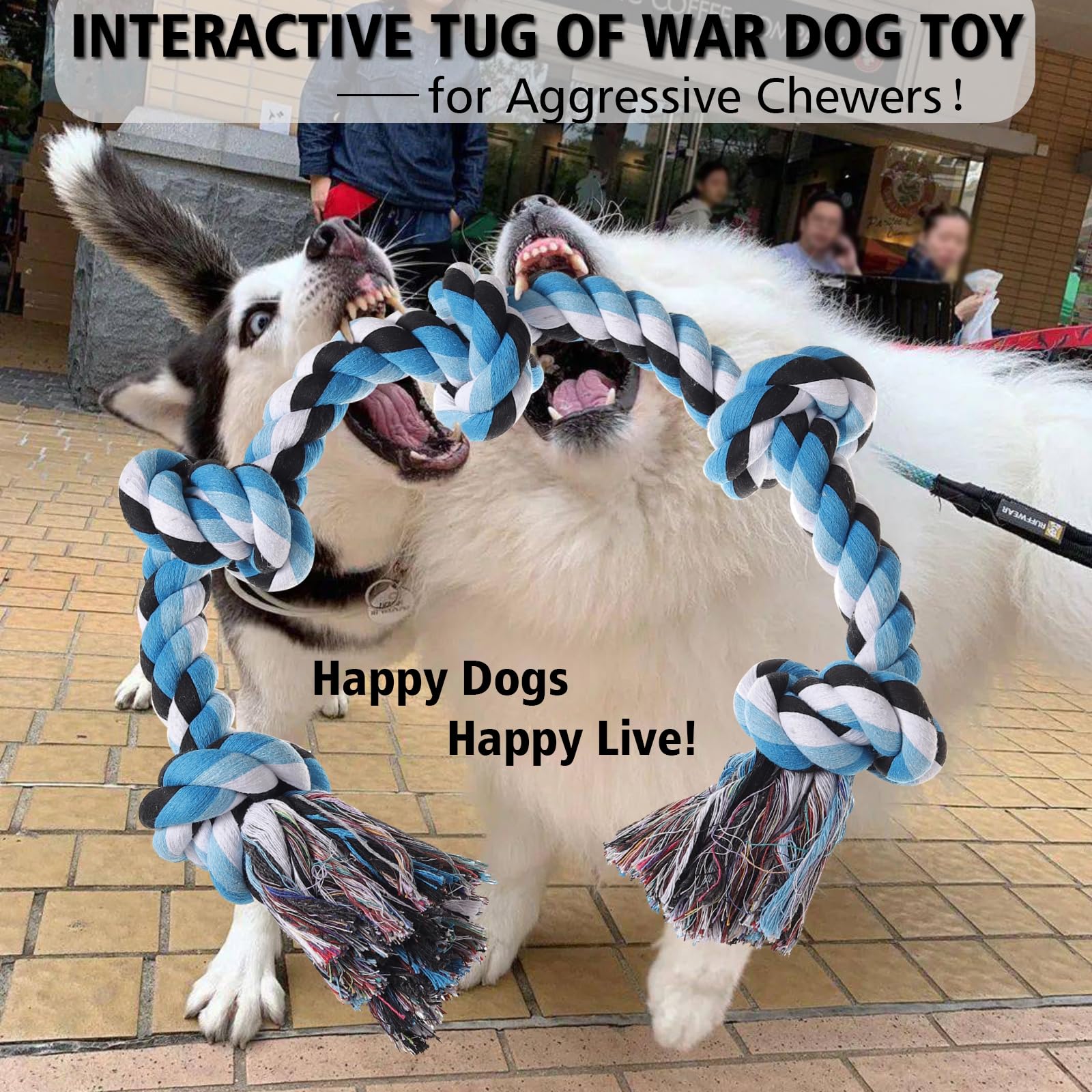 XIGOU Dog Rope Toys for Large Dogs Aggressive Chewers, Dog Chew Toys for Large Breed Indestructible, Heavy Duty Tough 3 Feet 5 Knots Dog Toy, Sturdy Rope toy for Dogs Tug of War Dog Toy Teeth Cleaning