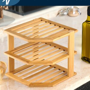 RoyalHouse Bamboo 3-Tier Corner Shelf Organizer for Countertop & Kitchen Cabinet, Space Organizer for Kitchen and Bathroom