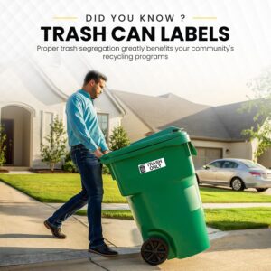 Trash Recycle Stickers – Heavy-Duty Trash Bin Labels - 3-5 Year Indoor/Outdoor Rated - Weather Proof, Ultra Durable - USA Made (6x2 inch), 10 Labels of Each, 20 Total