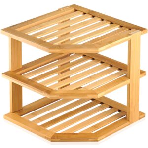 RoyalHouse Bamboo 3-Tier Corner Shelf Organizer for Countertop & Kitchen Cabinet, Space Organizer for Kitchen and Bathroom