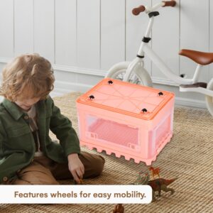 CHILDLIKE BEHAVIOR Foldable Bins with Lids - Pink Plastic Toy Bin - Heavy-Duty, Odorless, Built-in Lock Buckles, Two Opening Ways, Stackable, Moveable - 22.4 x 15 x 31.5 inches