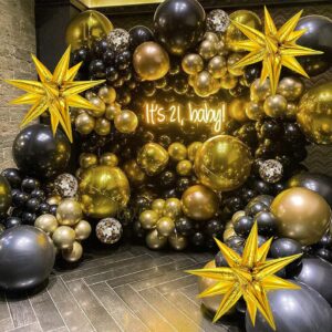 KARLURE Black and Gold Balloons Garland Arch Kit,137pcs Gold Black Balloons for Birthday Party Decorations Retirement Homecoming Graduation Christmas New Year Anniversary Decorations