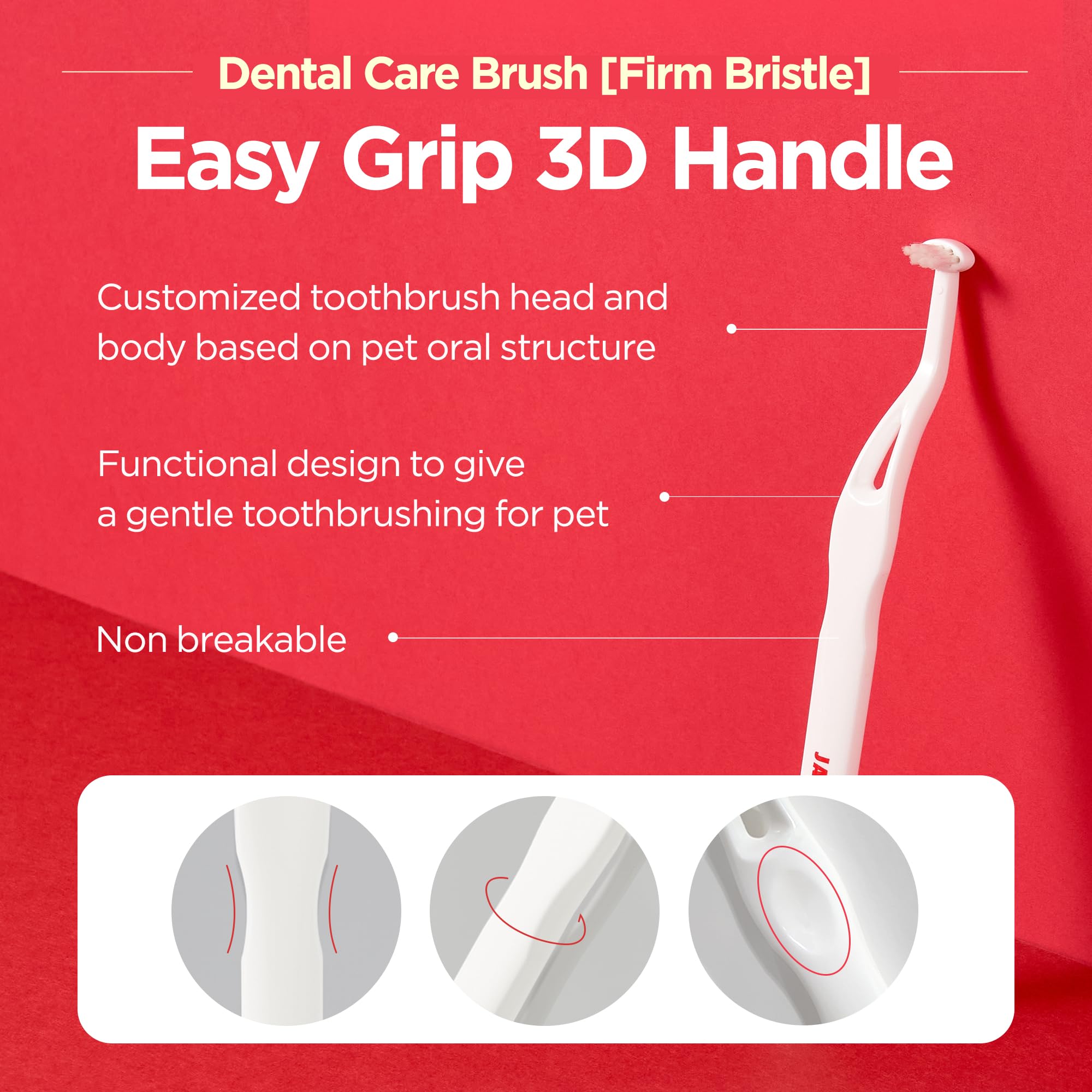 JAYU PET Dental Care Brush (Firm Bristles) 1ea - Resilient Toothbrush for Dog Tartar & Plaque Removal, Horizontal Head and S-Curved Body