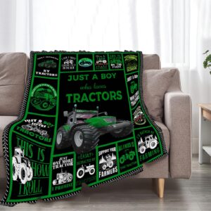 Tractor Blanket Soft Cozy Just a Boy Who Loves Tractors Throw Blanket Super Warm Fuzzy Fluffy Tractor Lightweight Fleece Flannel Gifts Blankets for Kids Adults 50"X40"