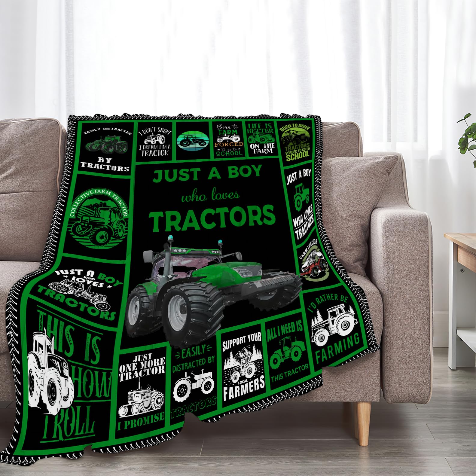 Tractor Blanket Soft Cozy Just a Boy Who Loves Tractors Throw Blanket Super Warm Fuzzy Fluffy Tractor Lightweight Fleece Flannel Gifts Blankets for Kids Adults 50"X40"