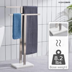 KOKOSIRI Bathroom Towel Rack 2-Tier Standing Towel Racks with Marble Base Freestanding Towel Bars Bath Towel Hook Robe Hook Coat Hook Brushed Nickel THS0001-BR+B1010BR-P2