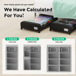 INVOCOO 2 Pack Under Bed Storage with Wheels, Large Capacity Under Bed Storage Containers with Clear Lid,Handle,Label, Rolling Under Bed Shoe Storage Organizer for Clothes Toy Shoe Blanket (Black)