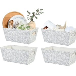 DECOMOMO Gift Basket Empty - Small Basket for All Occasions: Holiday, Baby Shower, Wedding, Anniversary | Perfect for Organizing Countertops, Drawers, and Toiletries (Set of 4 - Pattern Grey)